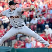 Logan Webb of Giants pitches baseball for an NRFI
