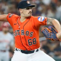 J.P. France of Astros pitches MLB baseball