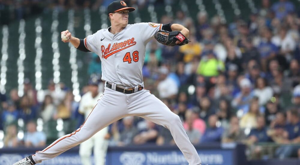 Kyle Gibson of Orioles pitches MLB baseball