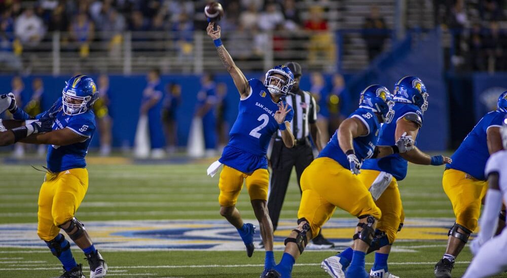 San Jose State football QB throws ball down field