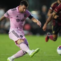 Lionel Messi of Inter Miami kicks ball in MLS