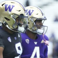 Washington football quarterbacks during spring practice