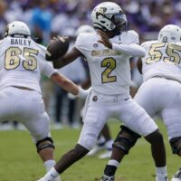 Colorado college football QB Shedeur Sanders throws ball in Week 2