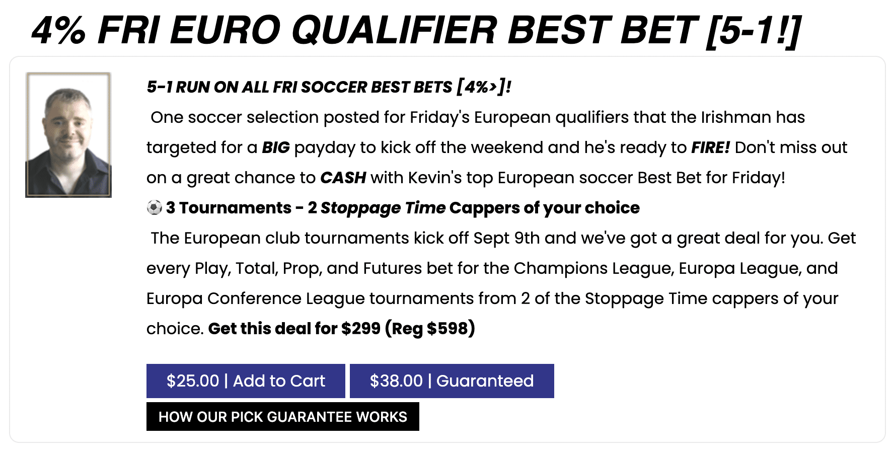 Kevin Dolan Euro Qualifier premium prediction