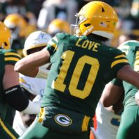 Jordan Love of the Green Bay Packers attempts a pass