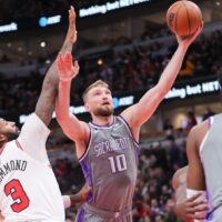 Domantas Sabonis attempts to pass NBA Player Props on April 9,2025